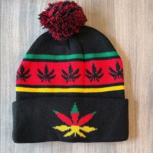 Rasta Leaf Pom Beanie